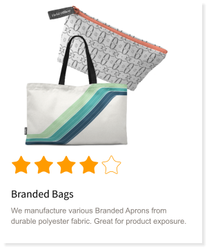 Branded Bags We manufacture various Branded Aprons from durable polyester fabric. Great for product exposure.