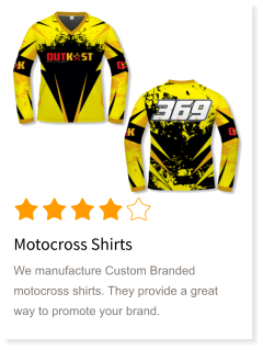 Motocross Shirts We manufacture Custom Branded motocross shirts. They provide a great way to promote your brand.